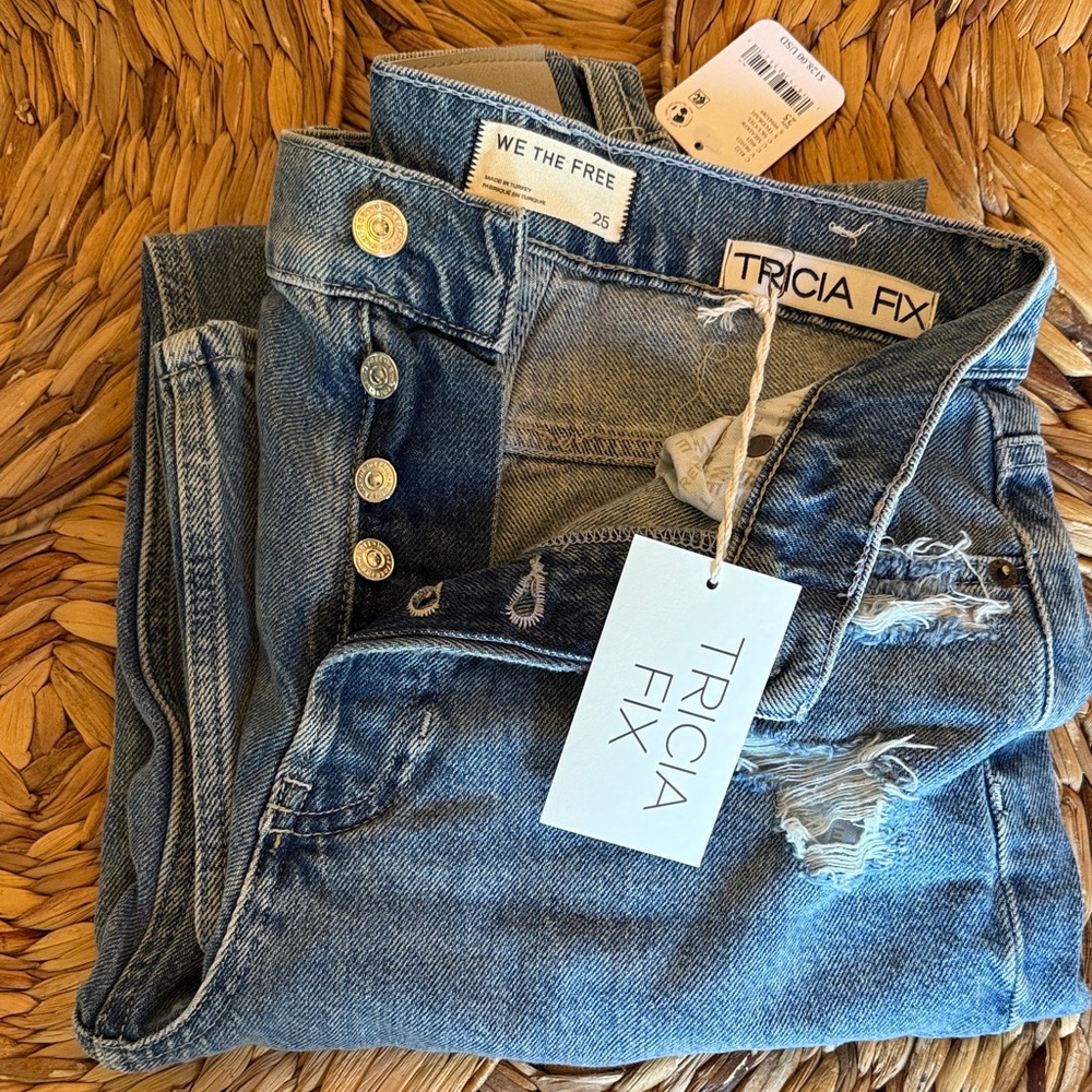 🌞Free People, We the Free, Blue Deconstructed Cora Boyfriend Jeans - 25, #60 - Picture 6 of 7